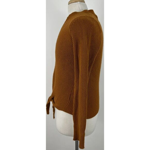 Anthropologie Moth Freeport Tie Front Sweater Sz XS Rust Plunge Neck Long Sleeve - Picture 6 of 14